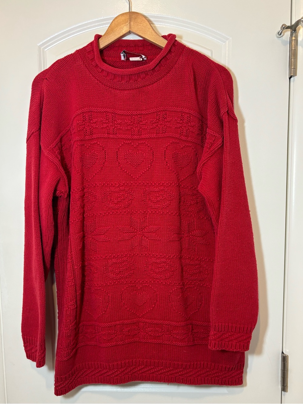 Classic Red Crewneck Heart-Pattern Sweater MADE in USA